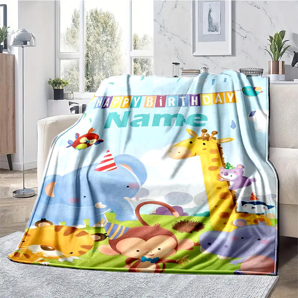 Custom Name Animals Theme Printed Blanket - Perfect for Couch, Bed, Travel & Outdoor Use | Machine Washable, Cozy & Durable.