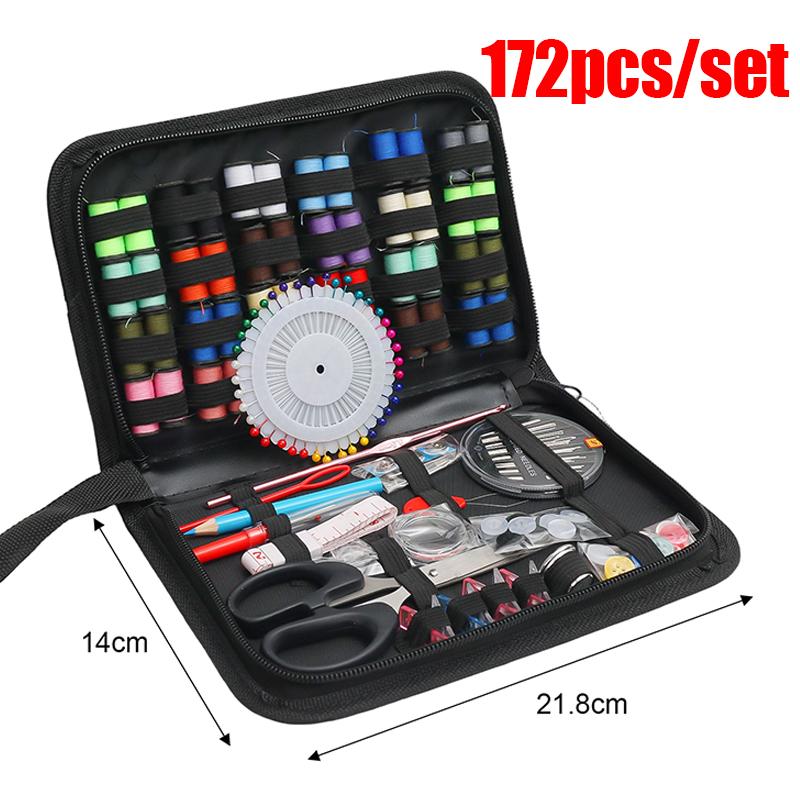 172/128/67/27pcs/set Sewing Kit with Threads Needles Scissors Tape Measure Buttons Storage Bag Portable Travel Sewing Box Tools