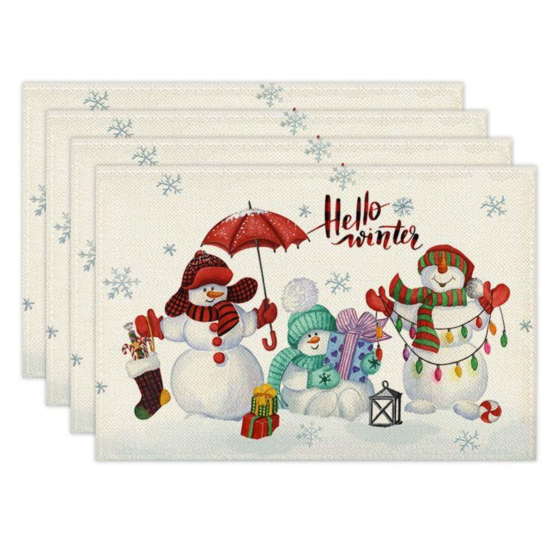 Christmas-Themed Linen Placemats Heat-Resistant Suitable for Kitchen Table Mats for Indoor Gatherings Seasonal Fall Table Decor