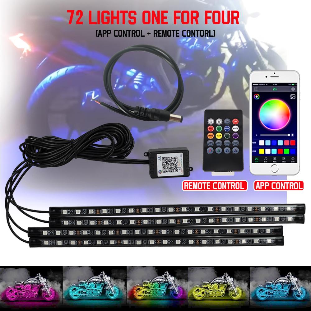 12V Car Motors Decor Lamp 4IN1 Waterproof LED RGB Color Car Lighting Flexible Strip Light Motorcycle Accessories