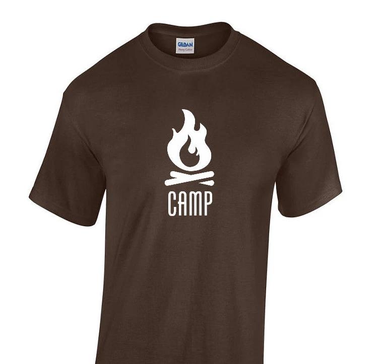 

Camp T-Shirt Camping Campfire Symbols Funny Chocolate Brown White Shirt S-3XL 3XL