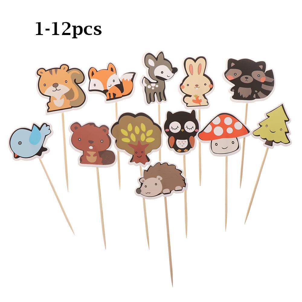 Kids Jungle Animal Model Paper Made Baby Decorations Woodland Creatures Theam Cake Toppers Forest Animal Shape Cupcake Topper