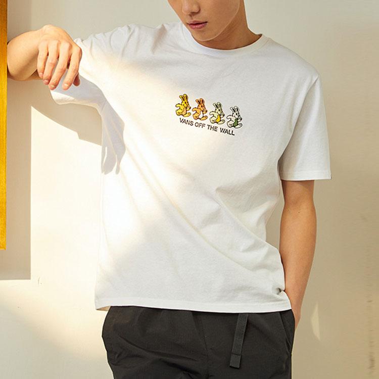 Vans Colorful Rabbit Print Sports Casual Breathable Round Neck Short Sleeve T-Shirt Unisex Tops White VN0A7PYPWHT