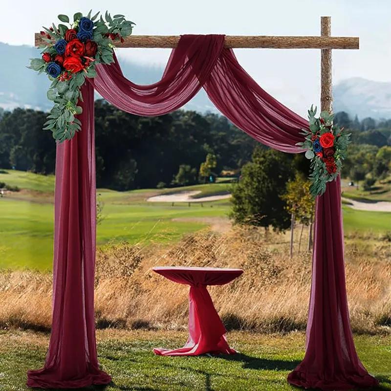 

Тканина для драпірування весільної арки. Прозорі драпіровки для арки. Бордовий шифоновий фон для зовнішньої штори для декору стелі для весільної церемонії. 75x1000cm