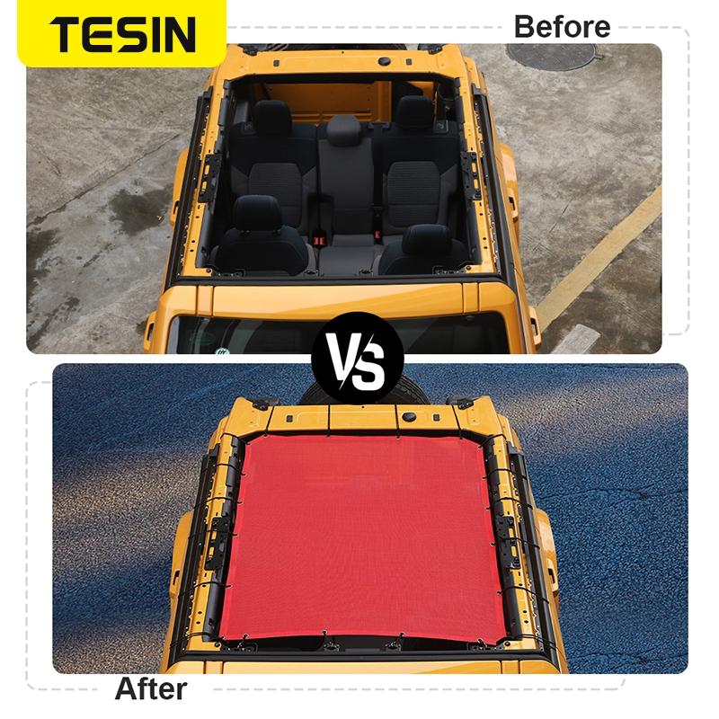 TESIN Car Covers For Ford Bronco  2022 PVC Sunshade Roof Top Mesh Anti UV Rays Insulation Net Protection 4Doors
