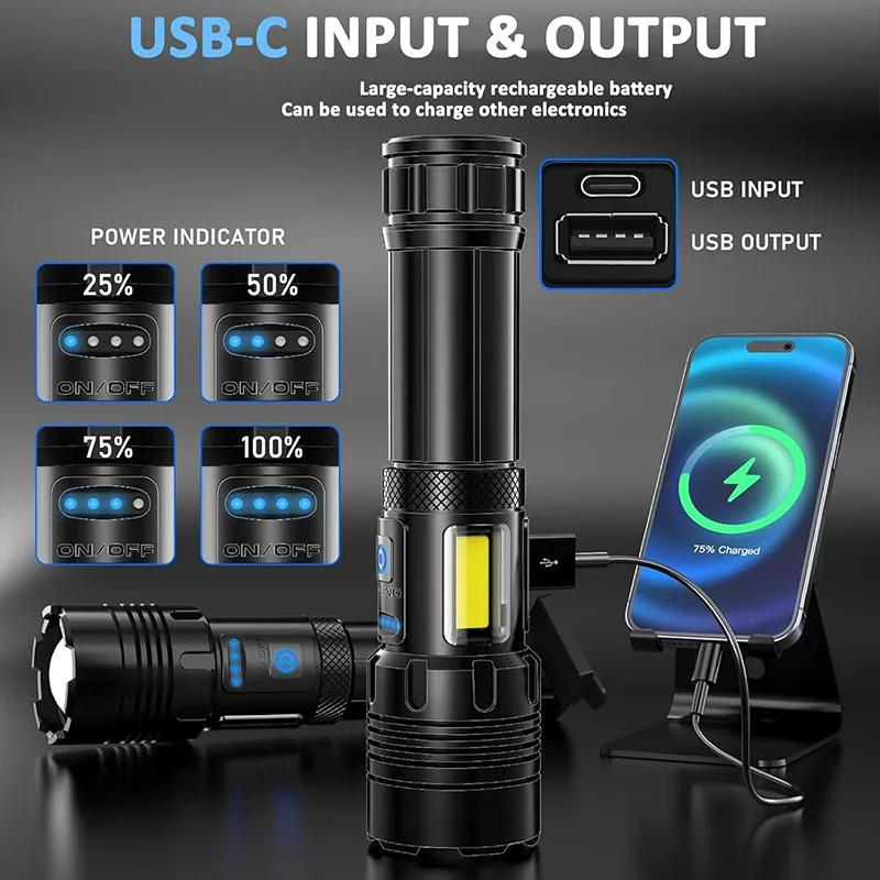 Aluminum Alloy Rechargeable P70 Flashlight High Power Waterproof Torch Light Zoomable with Storage Box Handheld Flash Light