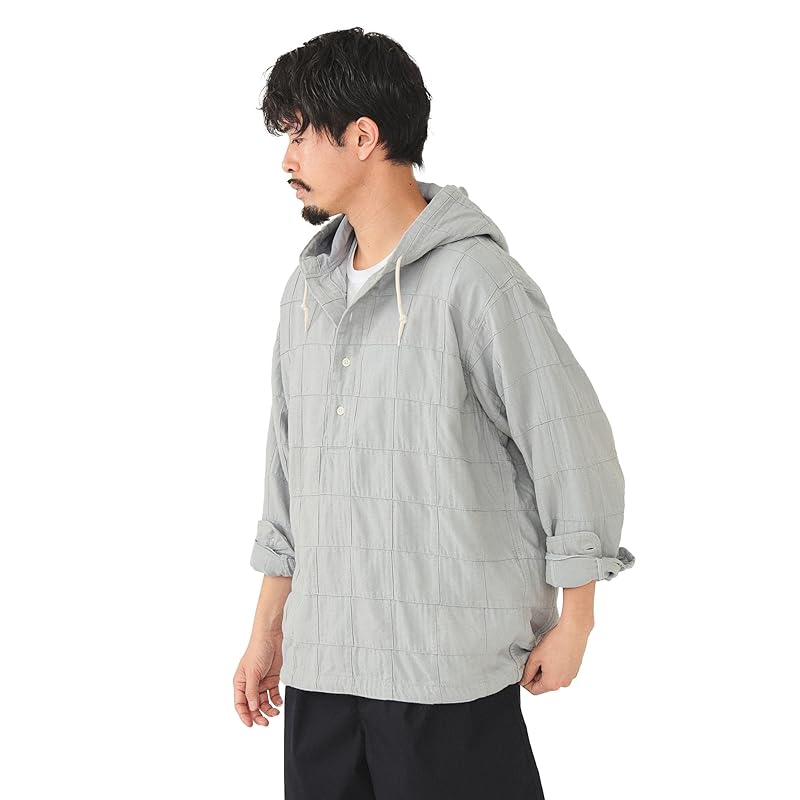 

[Beams] L/S shirt patchwork herringbone hood shirt men s LT.BLUE S