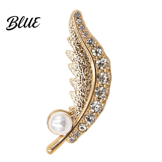 Non-fading Feather Brooch Faux Pearl Rhinestone Brooch Men Women Lapel