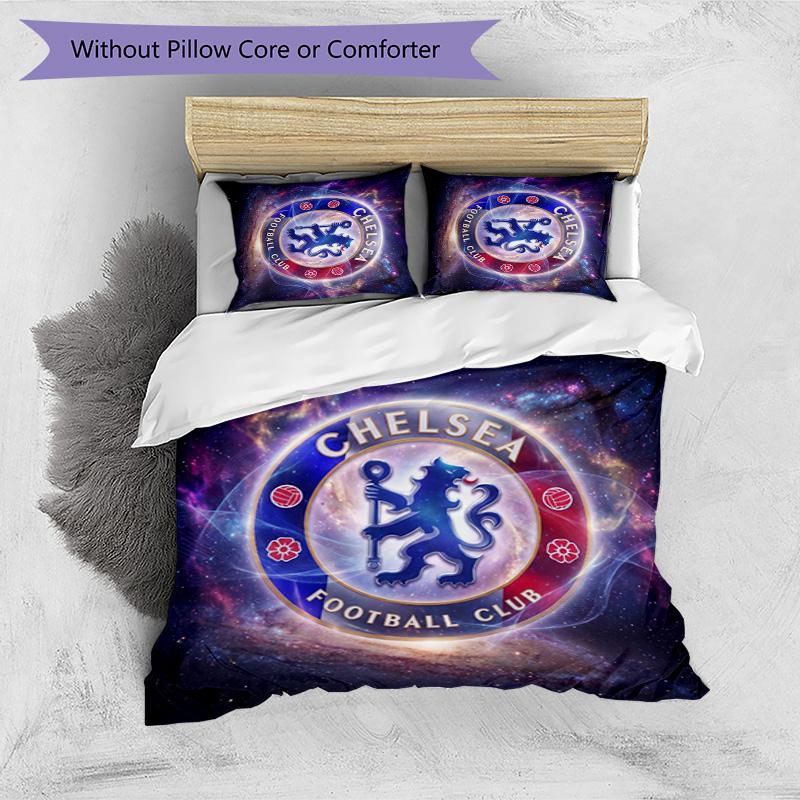 Chelsea FC Pattern Printed 3PCS Bedding Set Soft Skin-Friendly Washable Duvet Cover & Pillowcases Set All Season Bedroom