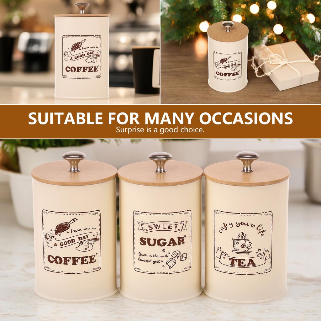 Coffee Bean Storage Jar Metal Coffee Tea Sugar Container Large Capacity Sealed Storage with Bamboo Lid Tea Can Kitchen Supplies