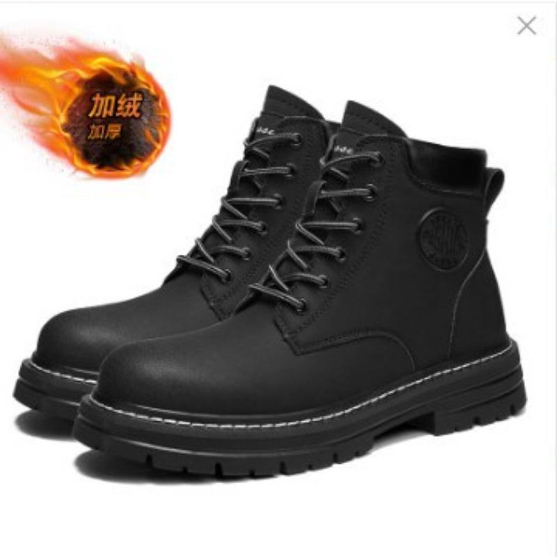 Martin Boots Men's 2 Leather High-top Rhubarb Boots, Winter Workwear Plush Cotton Shoes, Men's Snow