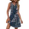 Ladies' Fashionable Floral Patchwork Printed V-neck Button-down Pocket Vest Dress, Beach Vacation Summer Dress