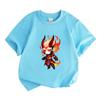 Kids Boys Girls Crew Neck Short Sleeve T-Shirt, 100% Cotton Casual Tees with Fiery Demon Cartoon Character Print, Soft Breathable Summer Daily Wear fo
