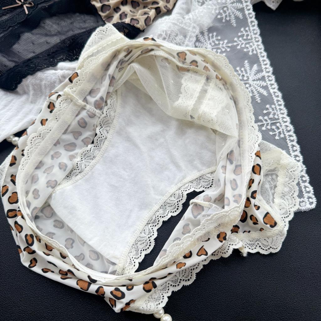 Women's Spring and Summer Sexy Leopard Print Mesh Lace Edge Ice Silk Briefs Einson