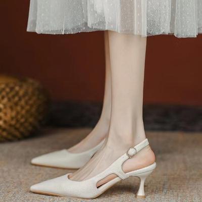 Fashion Women Pumps Pointed Toe Sandals Slip On High Heels Sandal Black Sexy Heels Slingbacks Office Lady Shoes Wedding Summer2024