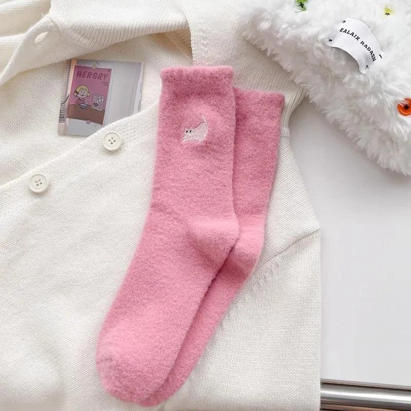 Premium Feel Cute Cat Cozy Hairy Mink Velvet Socks Autumn Winter Hosiery Thickened Plush Warm Sleep Home Fluffy Socks