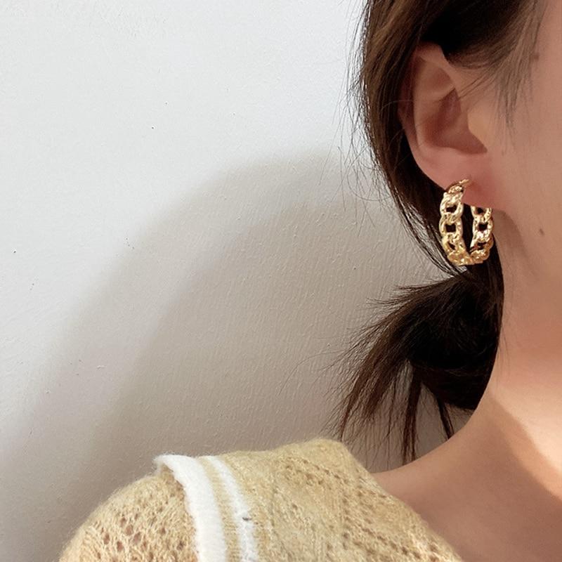 Fashionable Trendy Hollow Chain Hoop Earrings Temperament Minimalist Simple Circle Dramatic Statement Earrings Jewelry Metallic Geometric Voguish