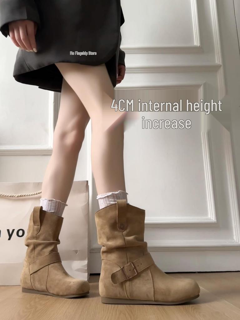 Women's Retro Ankle Boots: Hidden Heel, Western Cowboy Style, Slimming Push-Up, Martin Design - 2025 Autumn Collection