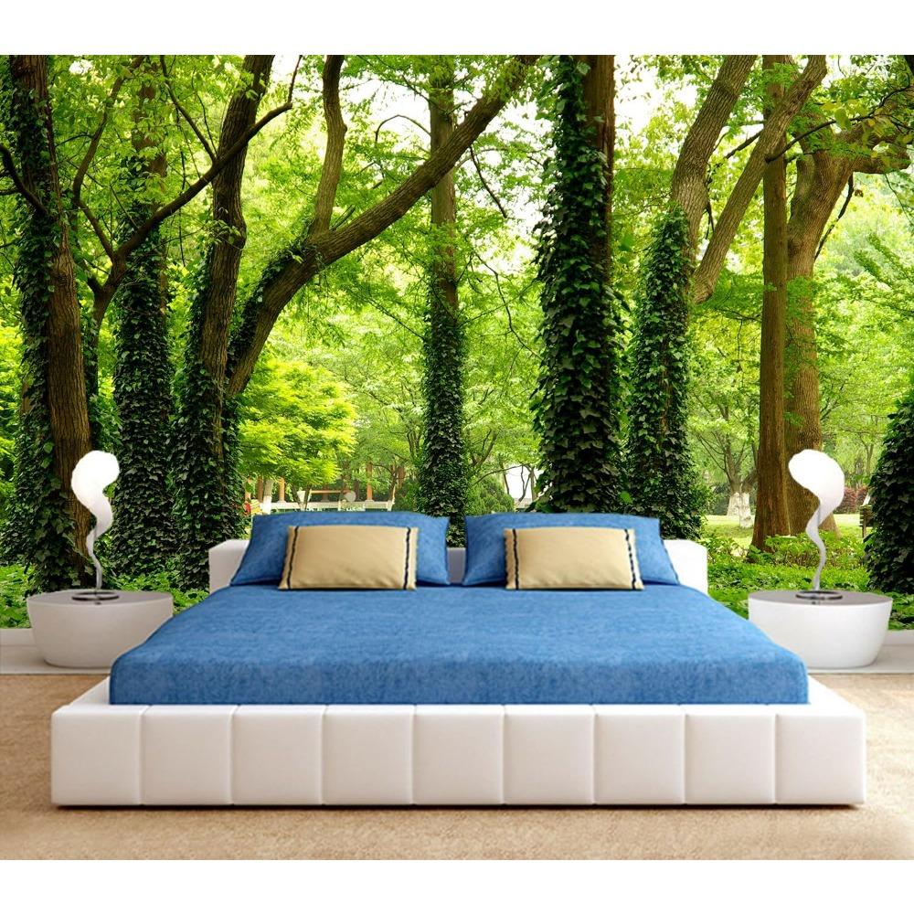 Green Park Forest Wall Mural Tall Trees Nature Landscape Wallpaper Home Decor