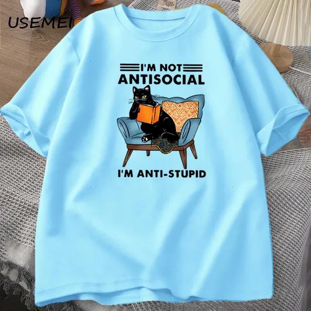 Magliette Uomo Gatto Divertente Che Legge Libro Magliette Grafiche Abbigliamento Uomo Cotone Girocollo Manica Corta
