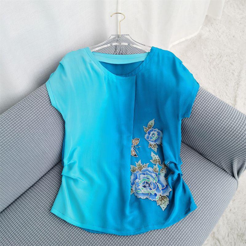 100% Mulberry Silk Women's Top Loose T-shirt Short-Sleeved Silk Tops Summer Silk Crepe De Chine Tops Women's Big Sale