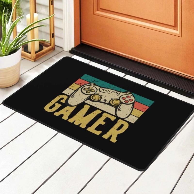 Gamer Zone Doormats Controller Design Neon God Mode Text Gaming Theme Mats for Game Room Entry Decor