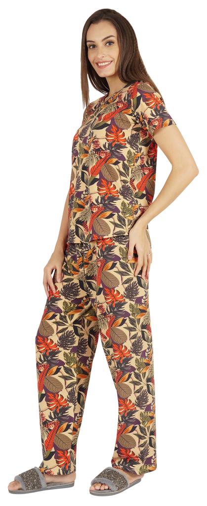 Inkmeso 2 Pcs Printed Short Sleeves Nightwear Set For Womens Top And Pajama Sleepwear Cotton PJ