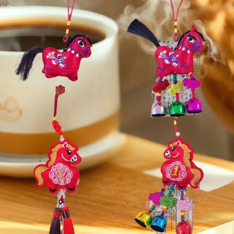 Celebratory Chinese Horse Zodiac Car Accessory: Spring Festival Tassel Pendant, Great Good Luck Gift or Home Decor