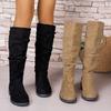 Fashion Pleated Boots Women Suede Knee High Boots 2025 Autumn/Winter Fashion Women Fashion Slip on Square Mid Heel Knight Booties