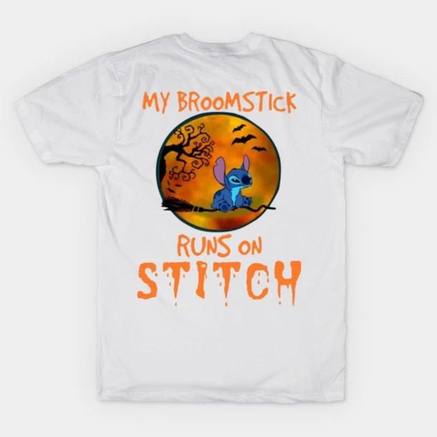My Broomstick Runs On Stitch White TShirt S