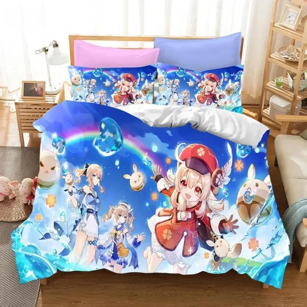 3D Game Genshin Impact Bedding Sets Keqing Xiao Duvet Cover Set Boys Adults Single Full Queen King Size Bed Linen