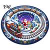 Durable Entrance Rug for Winter Round 3D Christmas Rug, Vortex Optical Illusion Area Santa Snowman Staircase Easy To Clean Holiday Depth Pattern,