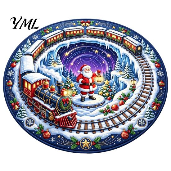 Durable Entrance Rug for Winter Round 3D Christmas Rug, Vortex Optical Illusion Area Santa Snowman Staircase Easy To Clean Holiday Depth Pattern,