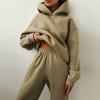 Women Winter Fall Tracksuit Suit Hoodie Pants Set Solid Color Loose Soft Casual Warm Elastic Waist Pockets Thick Jogging Top Trousers Set