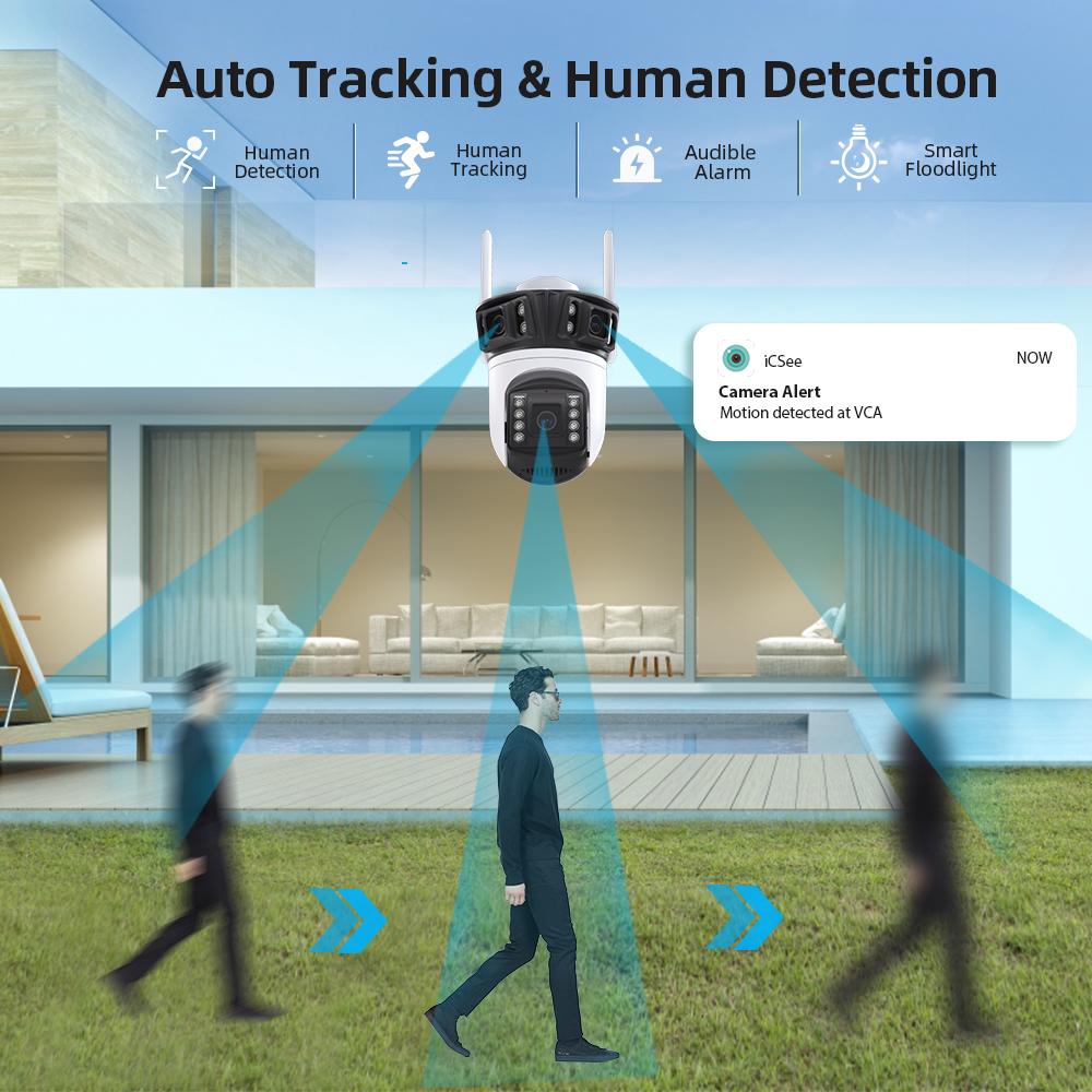 Three Lens PTZ IP Camera Outdoor 6K HD Three Screen WiFi Security Camera Auto Tracking 4K Dual Len Wirelss CCTV Camera iCsee