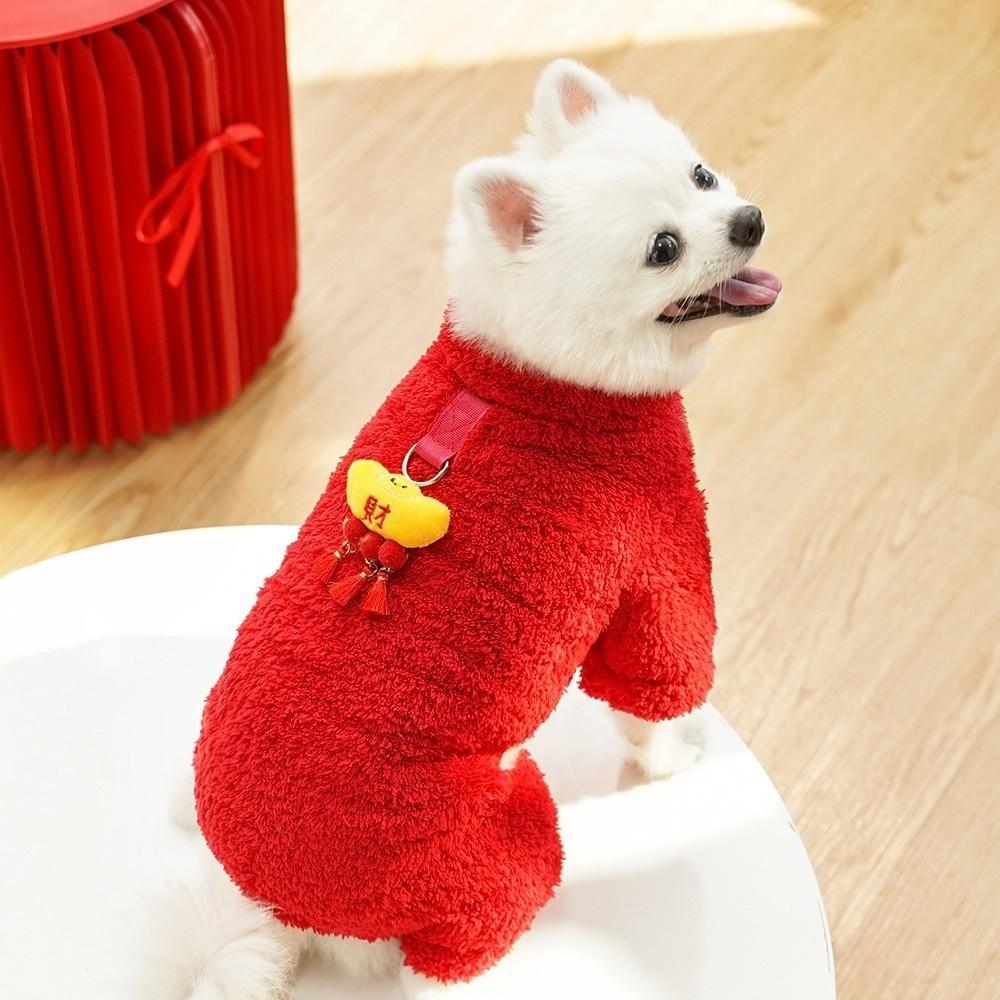 Thicken Dog Jumpsuit Double-sided Velvet Dog Warm Hooie Best Blessing Dog New Year Costumes  Party