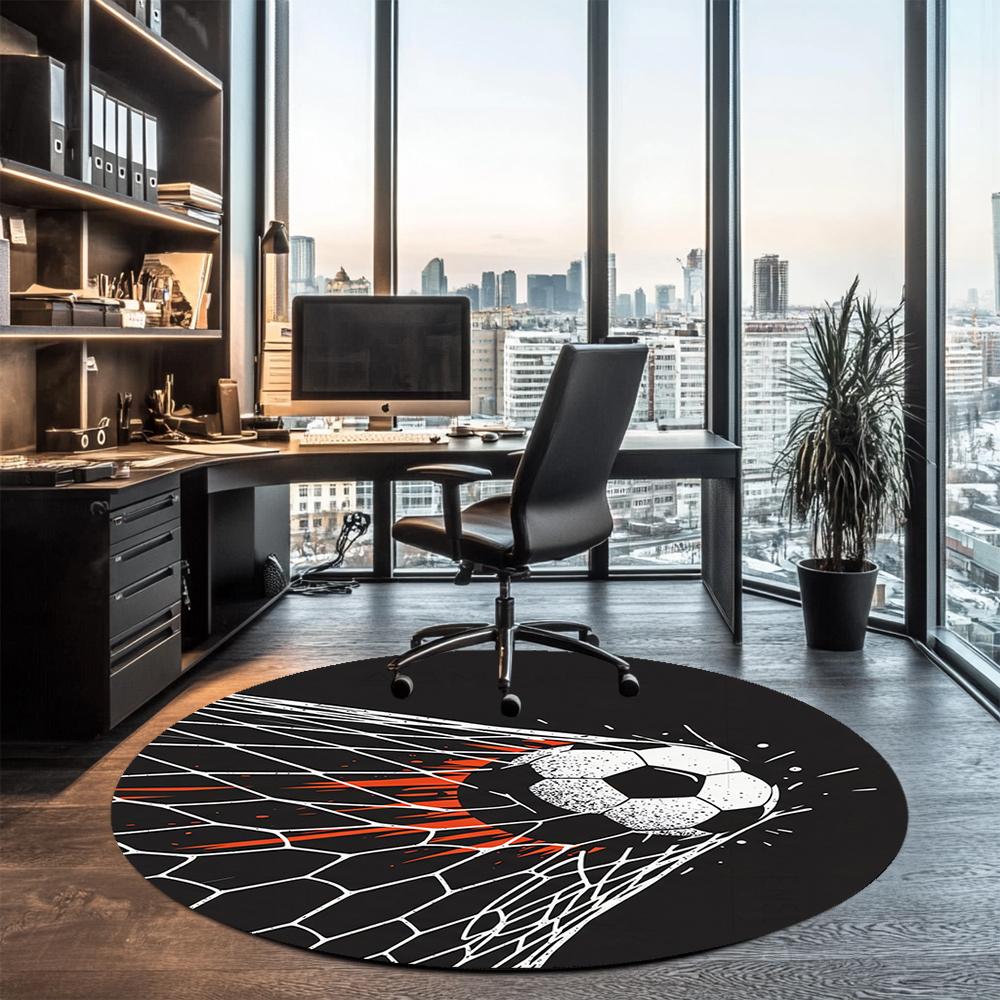 Soccer Printed Round Rug Carpet Chair Rug Area Rug Entryway Doormats,for Office Chair Living Room Bedroom Kitchen Room.