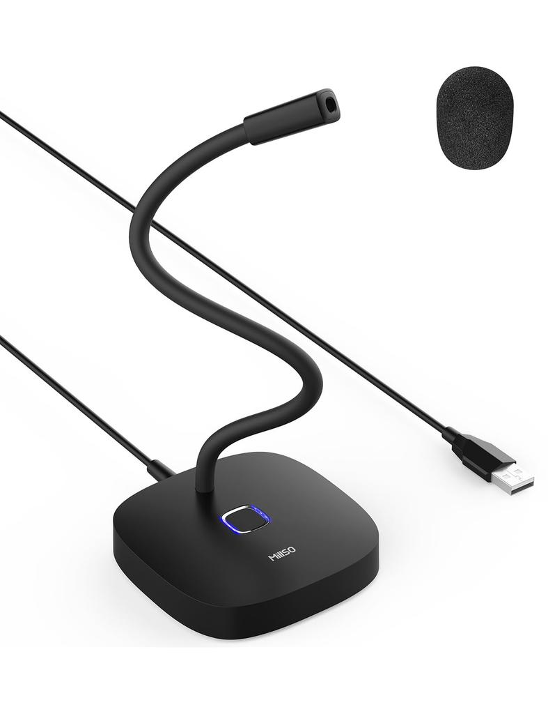 MillSO PC Microphone USB Desktop Microphone with Flexible Arm and Mute High Sound Adjustable for Online Live and Teleworking 1.4M Switch,