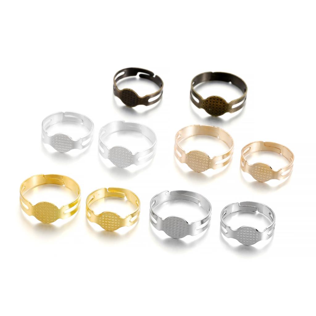 40PCS/lot 7/8MM Gold Plated Rings Adjustable Blank Ring Settings Findings For DIY Fashion Rings Jewelry Making Accessories