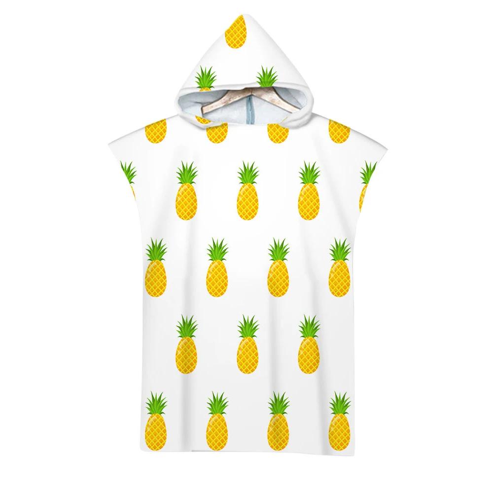 Tropical Fruits Print Hooded Beach Towel Microfiber Bath Towel Summer Poncho Surf Towel for Men Women, Changing Robe, Bathrobe