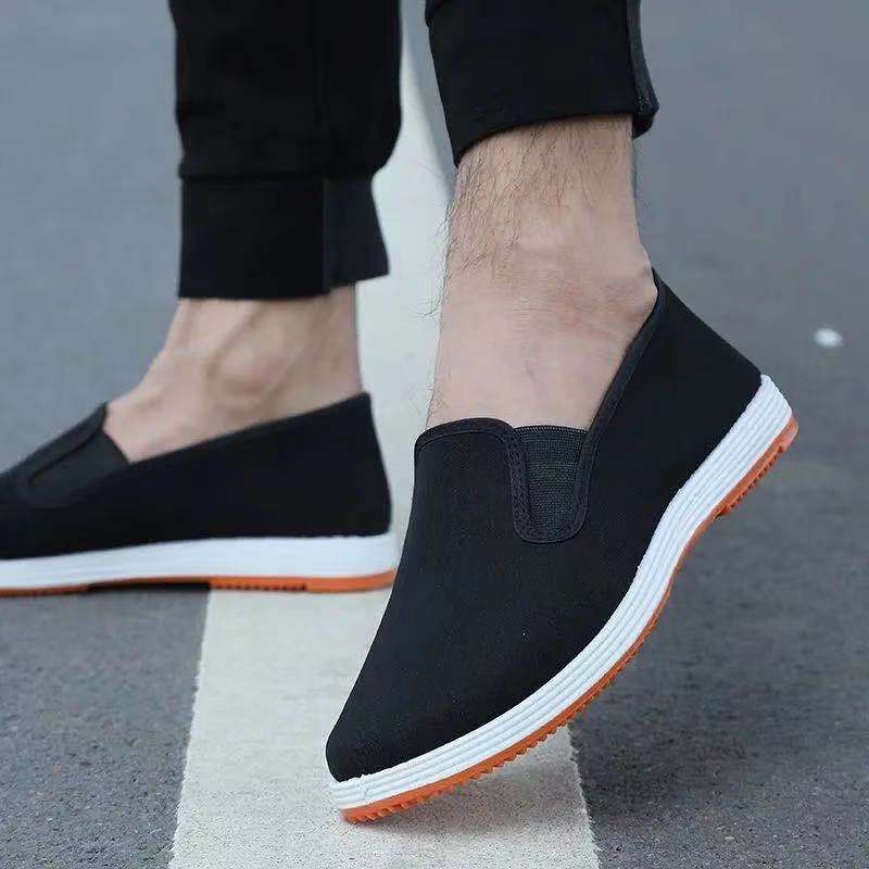 Παλιά Πεκινέζικα υφασμάτινα παπούτσια ανδρικά ανοιξιάτικα μονά παπούτσια χειροποίητα λαζάνια μαύρα υφασμάτινα παπούτσια αντιολισθητικά αναπνέοντα παπούτσια μεταναστών εργατών