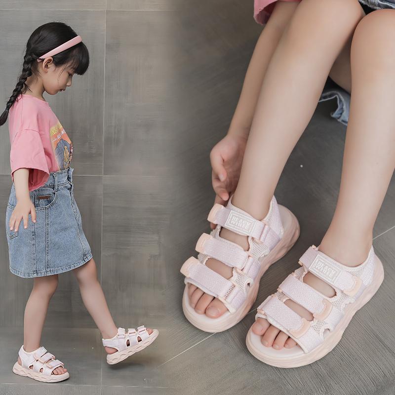 Girls Beach Shoes Soft Sole Open Toes Comfortable Kids Sandals Hook&loop Trendy 2025 Summer New Children Casual Shoes Non-slip