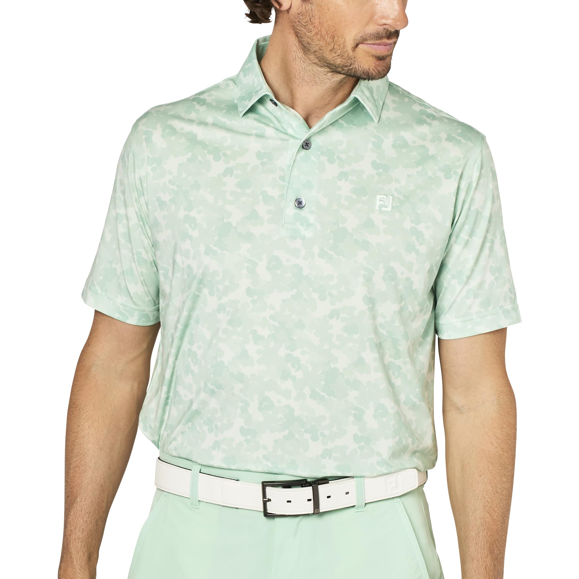 

FootJoy Men s Pop Camo Print Short Sleeve Golf Shirt, Pistachio, Size M (FJ-S25-S24, 34573-M)