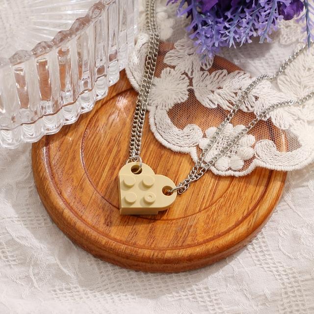 Punk 2 stücke Herz Ziegel Paare Liebe Halskette Für Liebhaber Frauen Männer Lego Elemente Freunde Halsketten Valentinstag Geschenk Schmuck