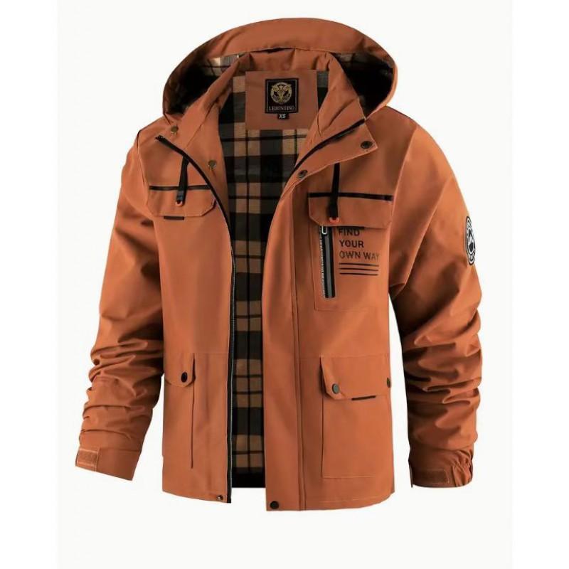 Mens Hooded Casual Jacket Lightweight Windproof Water Resistant Outerwear Solid Color Urban Style
