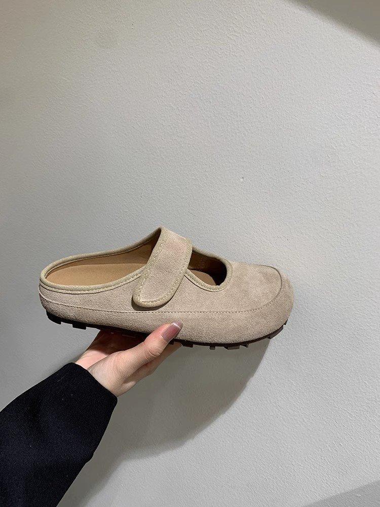 

Star with the same thick-soled Mary Jane bag head half slippers women s shoes autumn and winter new models with skirts soft-soled single shoes loafers 35 хаки