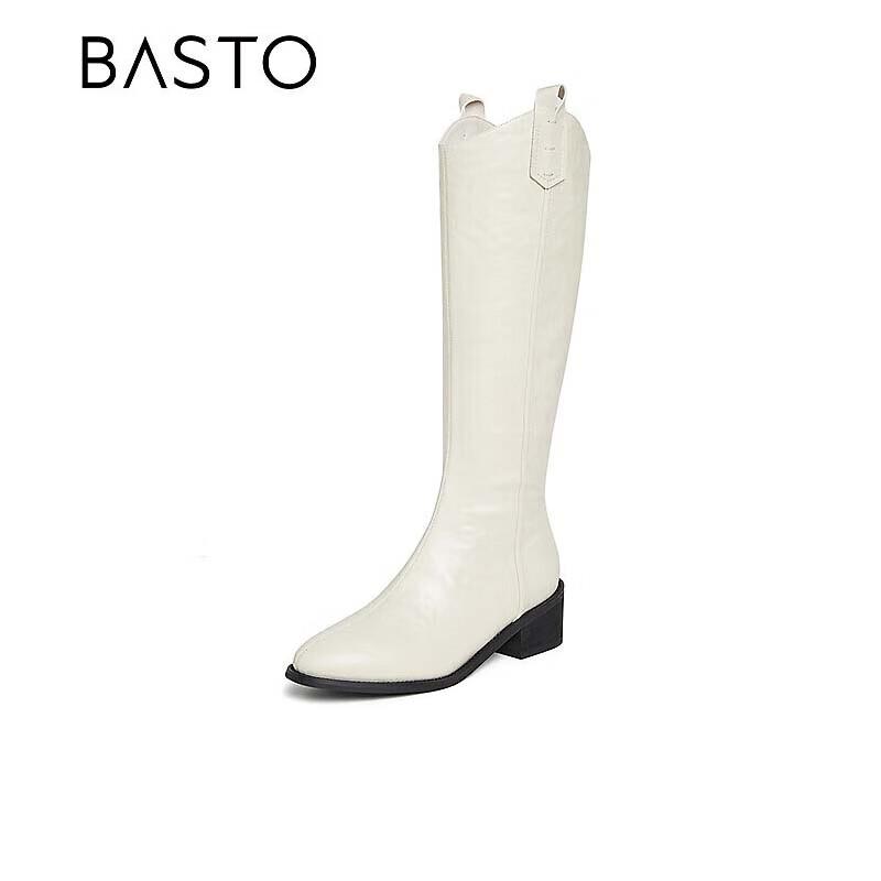 BASTO Women s Western V-Cut Chunky Heel Boots 38