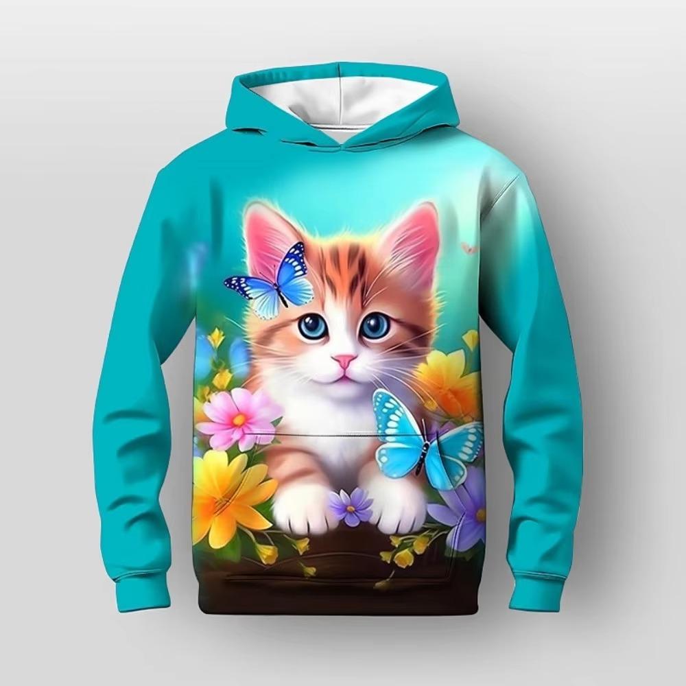 Girl Clothes Hoodies Long Sleeve Cartoon Kawaii Cat 3D Autumn Kids Clothes Fashion Casual Tops Outdoor Girl Children's Clothing