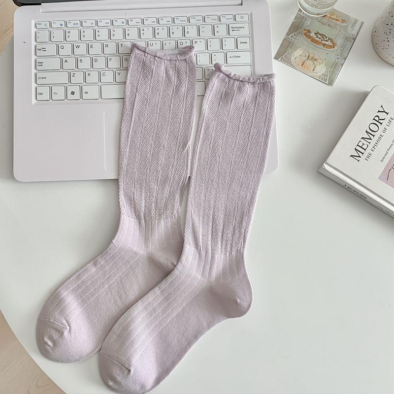 Hollow Out Woman Socks Cotton Velvet Soft Summer Thin Breathable Long Socks Japanese Style Kawaii Cute Harajuku Princess Socks