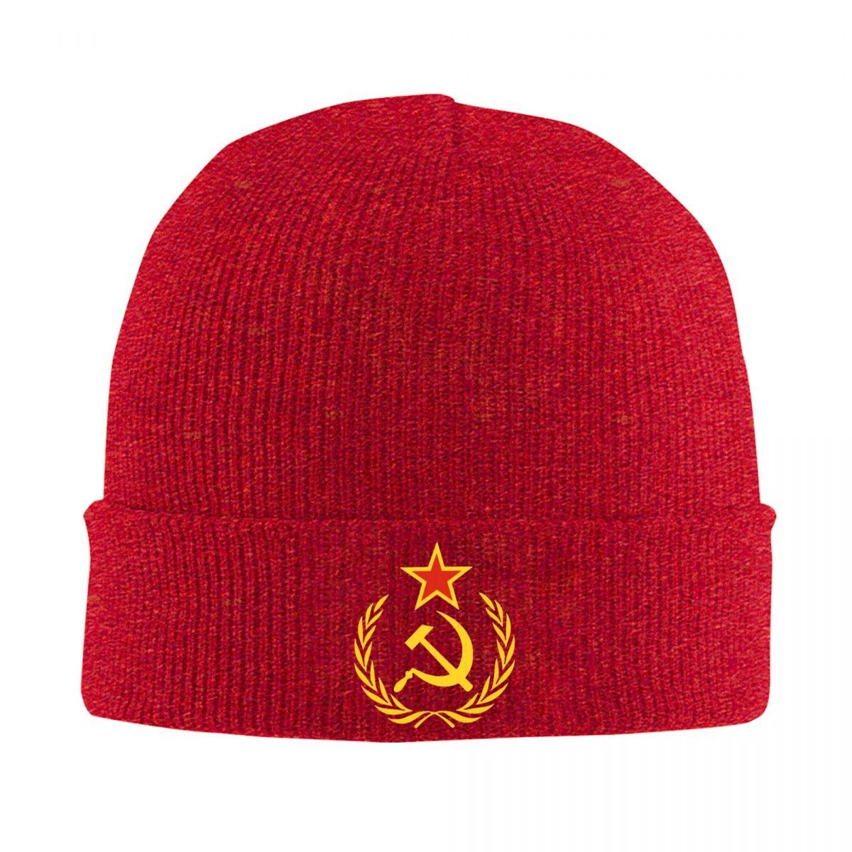 

Russian Soviet Flag Warm Knitted Cap Fashion Bonnet Hat Autumn Winter Outdoor Beanies Hats for Unisex Adult One Size
